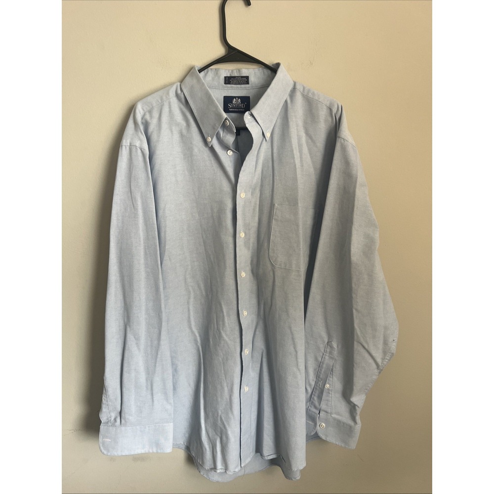 stafford wrinkle free oxford 18 1/2 37 light blue long sleeve shirt